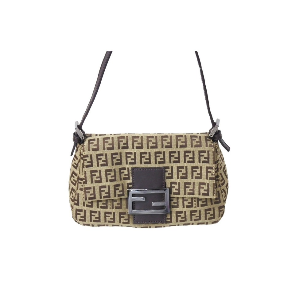 Fendi Brown Bucket Leather Zucchino Canvas Mamma Handbag